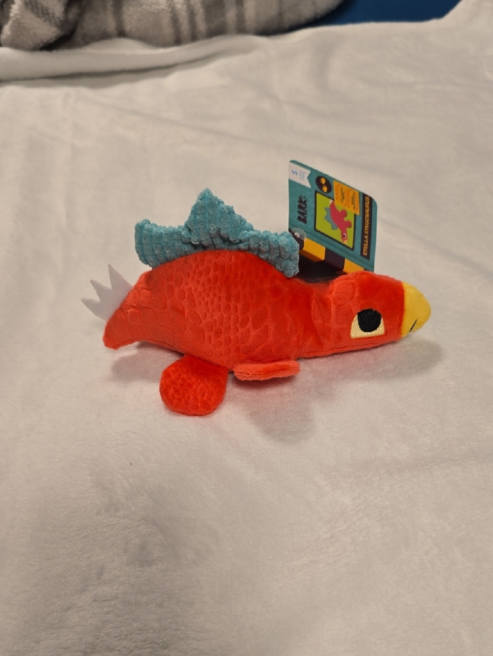 Bark Stella Stegosaurus Plush Dog Toy - Orange, Yellow & Teal Small 0-20 Pounds